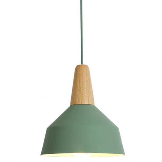 Nordic Style Metal 1-Light Hanging Ceiling Pendant With Wooden Top - Ideal For Restaurants Green / 9