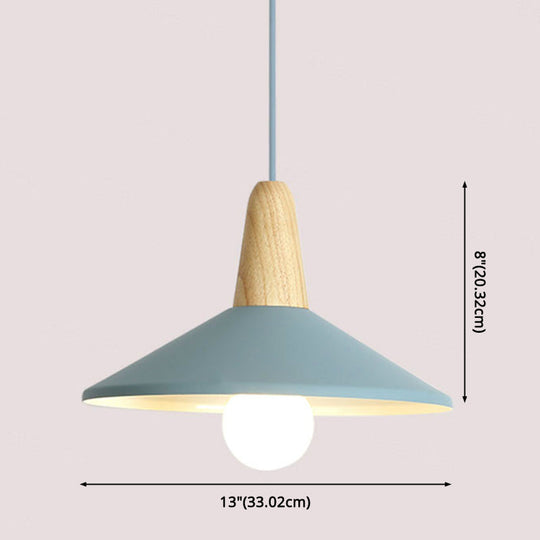 Nordic Style Metal 1-Light Hanging Ceiling Pendant With Wooden Top - Ideal For Restaurants