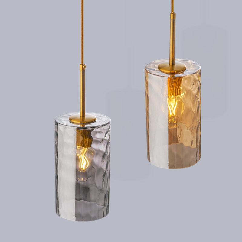 Modern Minimalist Ripple Glass Hanging Pendant Lamp for Dining Room - 1-Light Cylinder Design