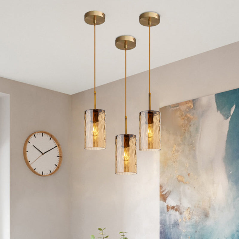 Modern Minimalist Ripple Glass Hanging Pendant Lamp for Dining Room - 1-Light Cylinder Design