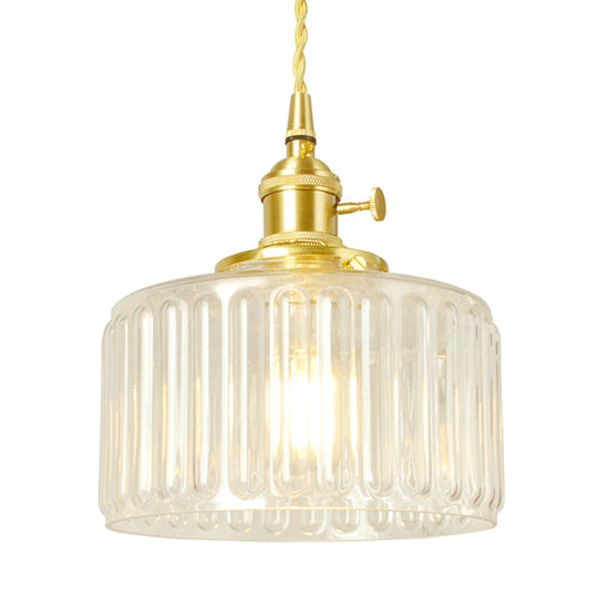 Vintage Industrial Wavy Glass Pendant Light with 1 Cylindrical Lamp