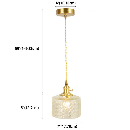 Vintage Industrial Wavy Glass Pendant Light with 1 Cylindrical Lamp