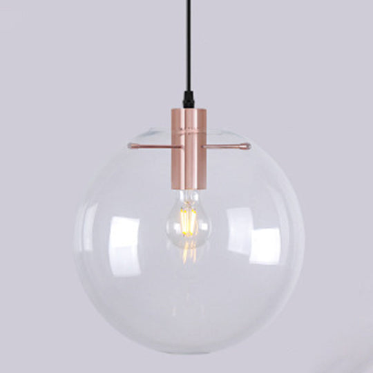 Modern Minimalist Clear Glass Pendant Light - Spherical Design Dining Room Hanging Lamp Rose Gold /