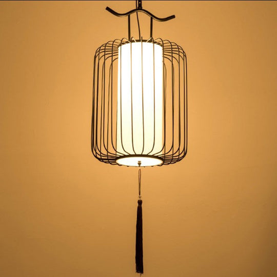 Chinese Style Retro 1-Light Pendant Lighting | Vertical Cage Shade Restaurant Hanging Lamp