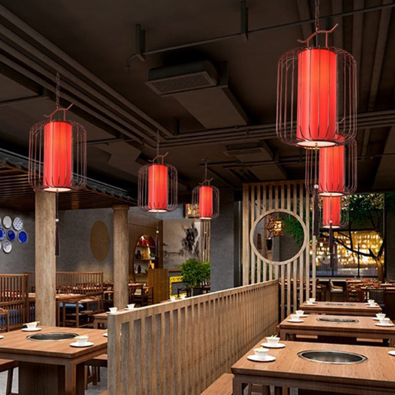 Chinese Style Retro 1-Light Pendant Lighting | Vertical Cage Shade Restaurant Hanging Lamp