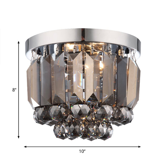 Crystal Mini Flush 2-Light Ceiling Fixture - Simple Design for Corridors - Clear/Smoke Gray/Cognac