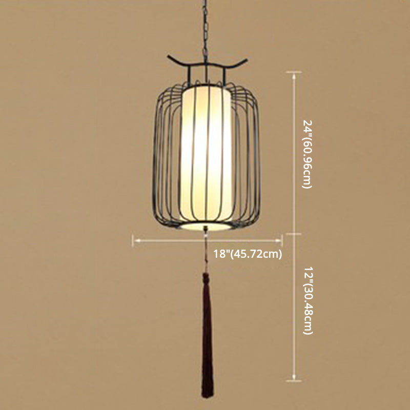 Chinese Style Retro 1-Light Pendant Lighting | Vertical Cage Shade Restaurant Hanging Lamp