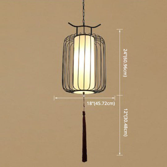 Chinese Style Retro 1-Light Pendant Lighting | Vertical Cage Shade Restaurant Hanging Lamp
