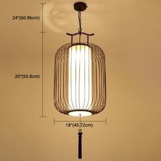 Chinese Style Retro 1-Light Pendant Lighting | Vertical Cage Shade Restaurant Hanging Lamp
