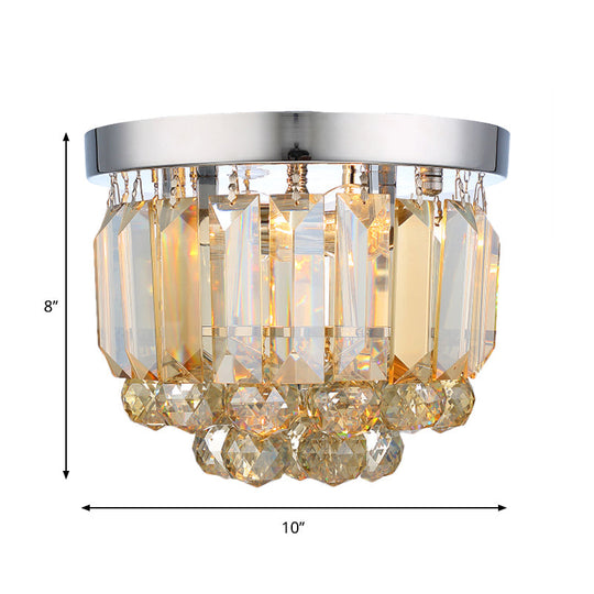 Crystal Mini Flush 2-Light Ceiling Fixture - Simple Design for Corridors - Clear/Smoke Gray/Cognac