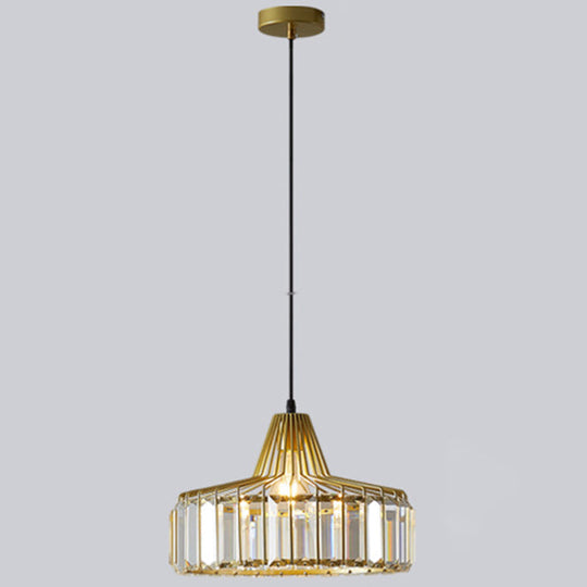 Modern Minimalist Drum Crystal Pendant Light with 1-Light for Dining Room Hanging