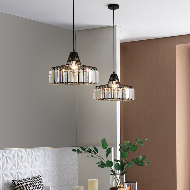 Modern Crystal Drum Pendant Light For Minimalist Dining Room