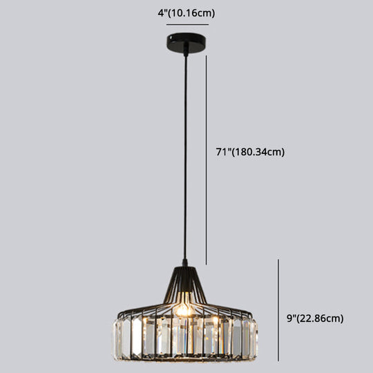 Modern Minimalist Drum Crystal Pendant Light with 1-Light for Dining Room Hanging