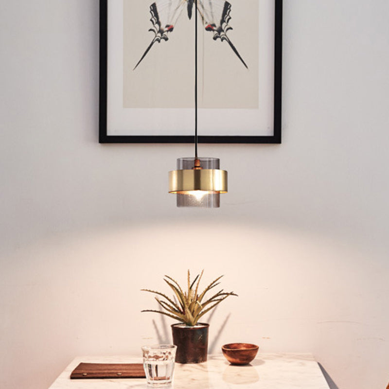 Modern Smoke Glass Pendant Lamp With Metal Ring - Sleek And Minimalist Design