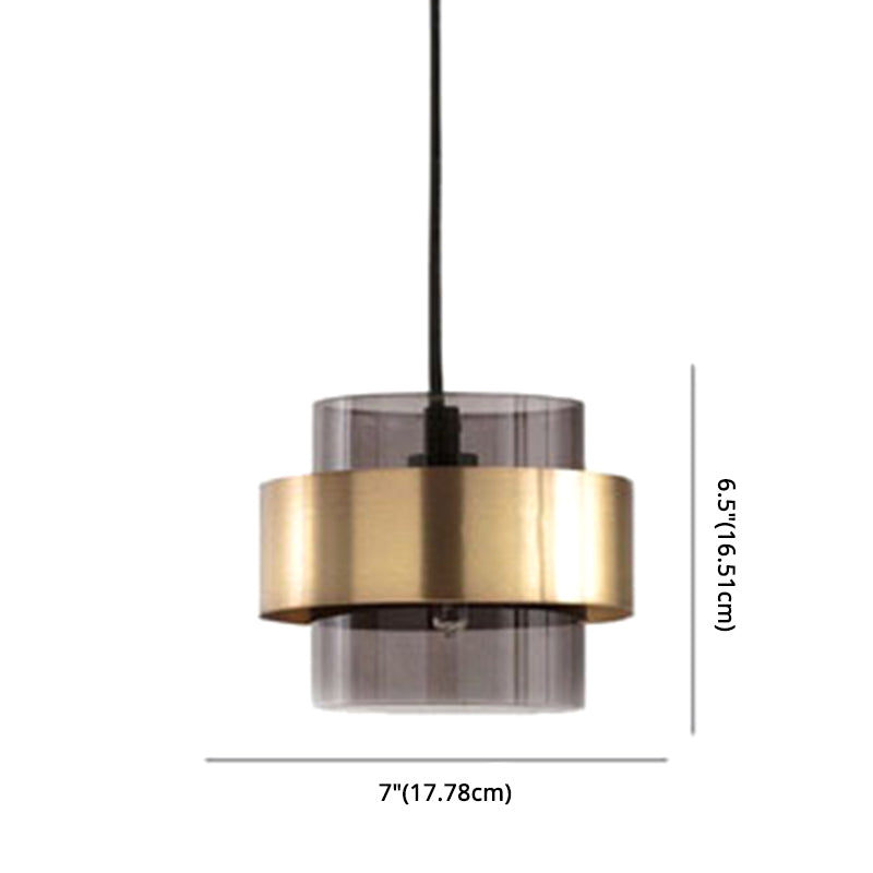 Modern Smoke Glass Pendant Lamp With Metal Ring - Sleek And Minimalist Design