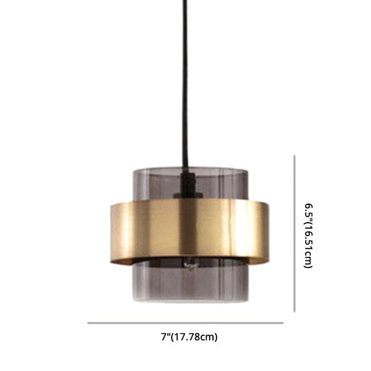 Modern Smoke Glass Pendant Lamp With Metal Ring - Sleek And Minimalist Design