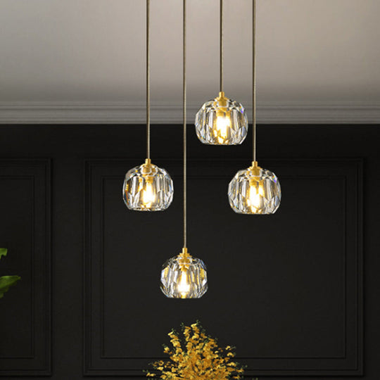 Modern Gold Hanging Lamp - Carved Crystal Shaped Ceiling Pendant For Dining Room