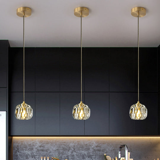 Modern Gold Hanging Lamp - Carved Crystal Shape - Dining Room Ceiling Pendant