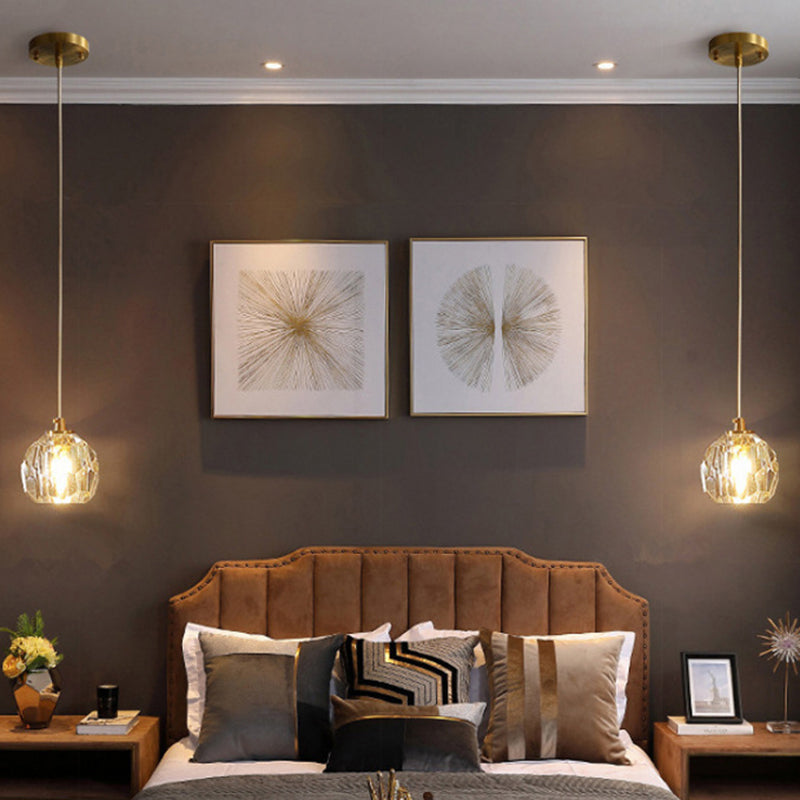 Modern Gold Hanging Lamp - Carved Crystal Shape - Dining Room Ceiling Pendant