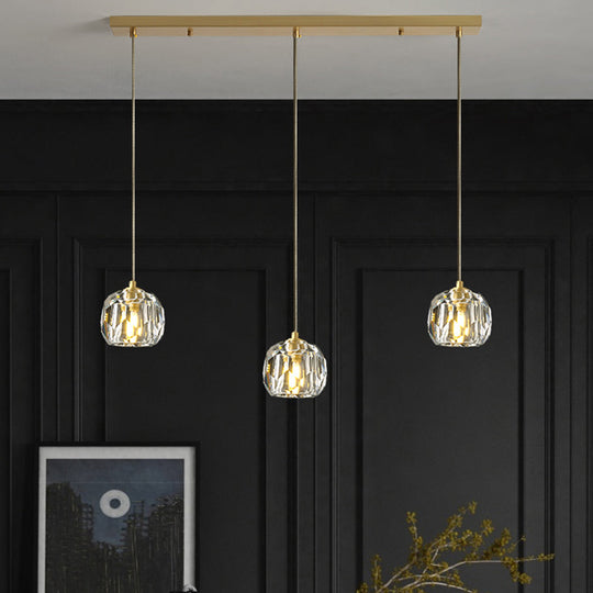 Modern Gold Hanging Lamp - Carved Crystal Shape - Dining Room Ceiling Pendant