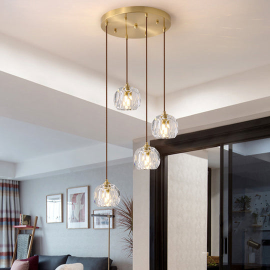 Modern Gold Hanging Lamp - Carved Crystal Shape - Dining Room Ceiling Pendant