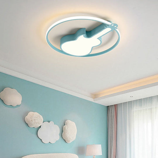 Creative Guitar Flush Mount Ceiling Light for Bedroom - 1 Light Metal Fixture