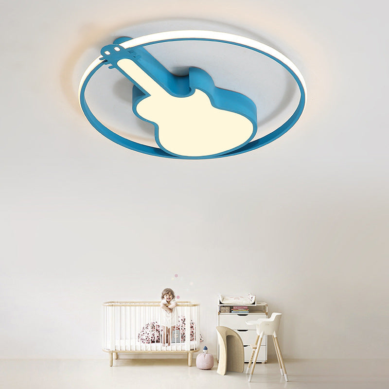 Creative Guitar Flush Mount Ceiling Light for Bedroom - 1 Light Metal Fixture