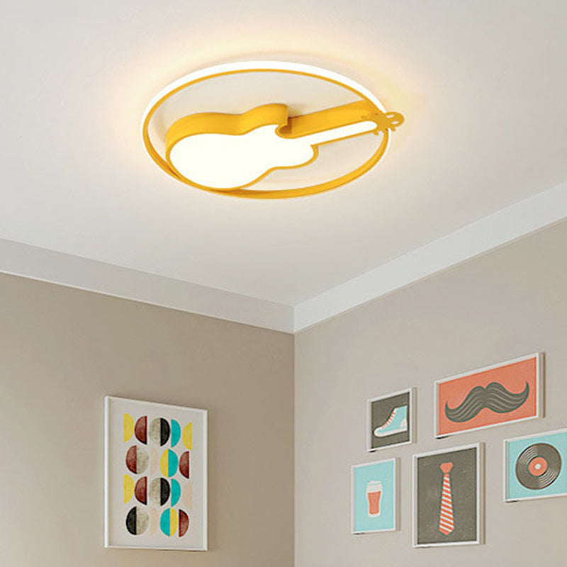 Creative Guitar Flush Mount Ceiling Light for Bedroom - 1 Light Metal Fixture