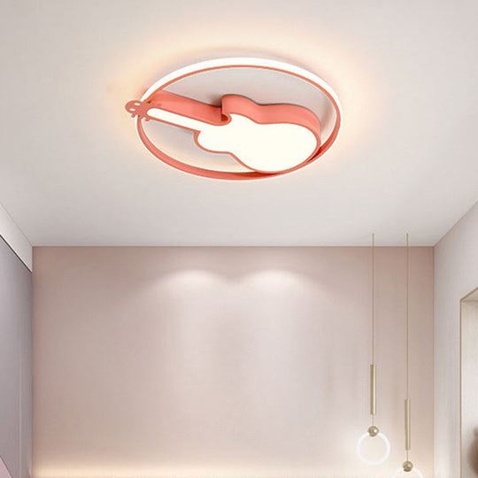 Creative Guitar Flush Mount Ceiling Light for Bedroom - 1 Light Metal Fixture