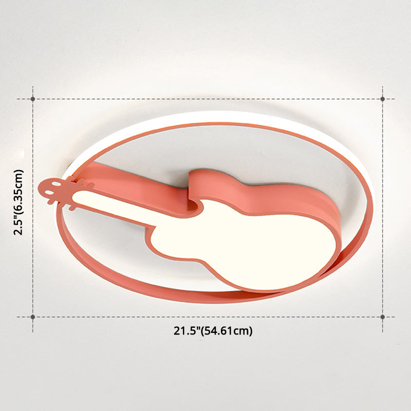 Creative Guitar Flush Mount Ceiling Light for Bedroom - 1 Light Metal Fixture