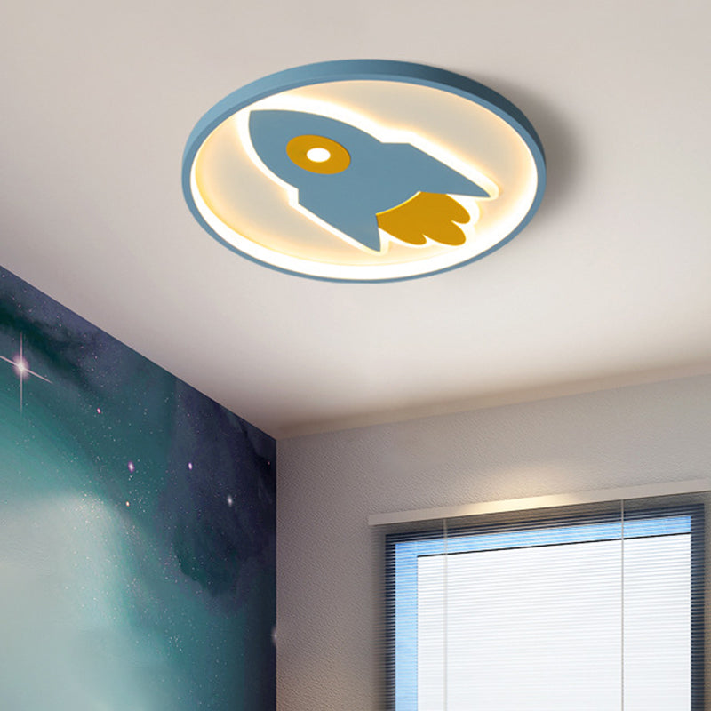 Cartoon Rocket Flush Mount Ceiling Light for Bedroom - Metal Fixture