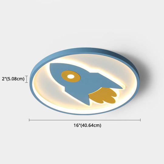 Cartoon Rocket Flush Mount Ceiling Light for Bedroom - Metal Fixture