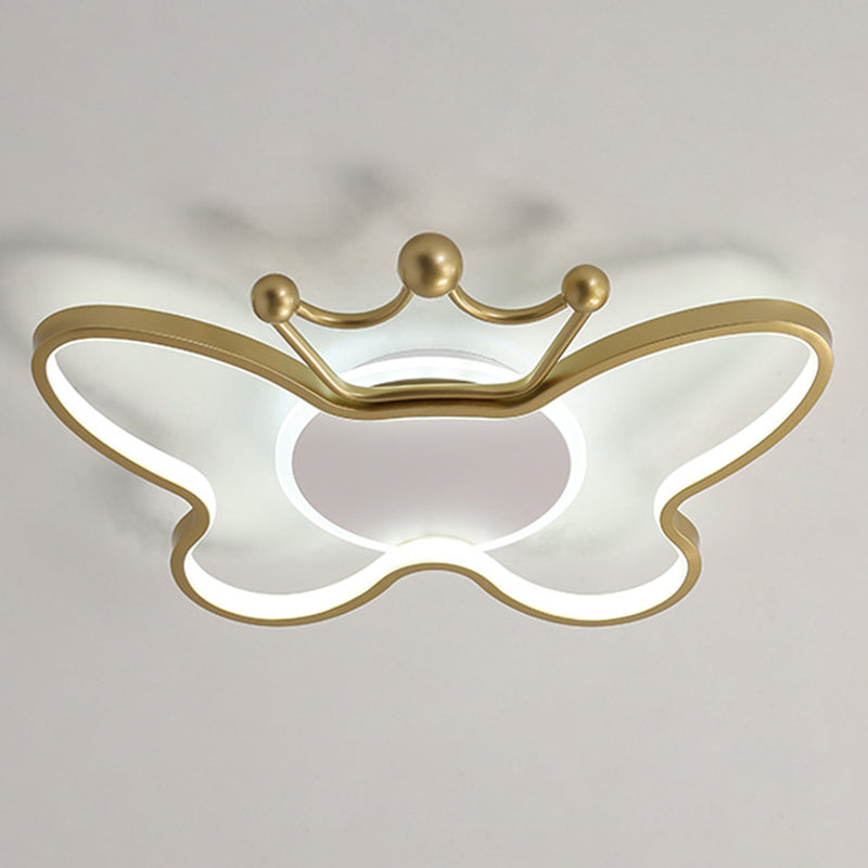 Butterfly Semi Flush Ceiling Lights - Cartoon Aluminum Chandelier For Kids Bedroom Gold / 19.5 White