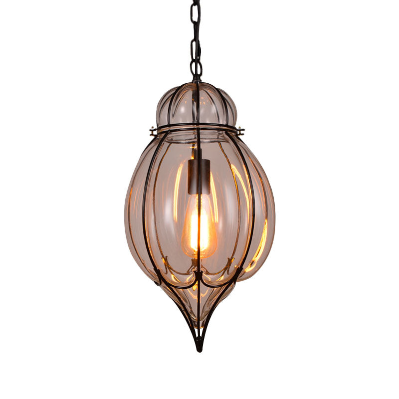 Industrial Single Pendant Light with Clear Glass Teardrop and Black Finish for Restaurants