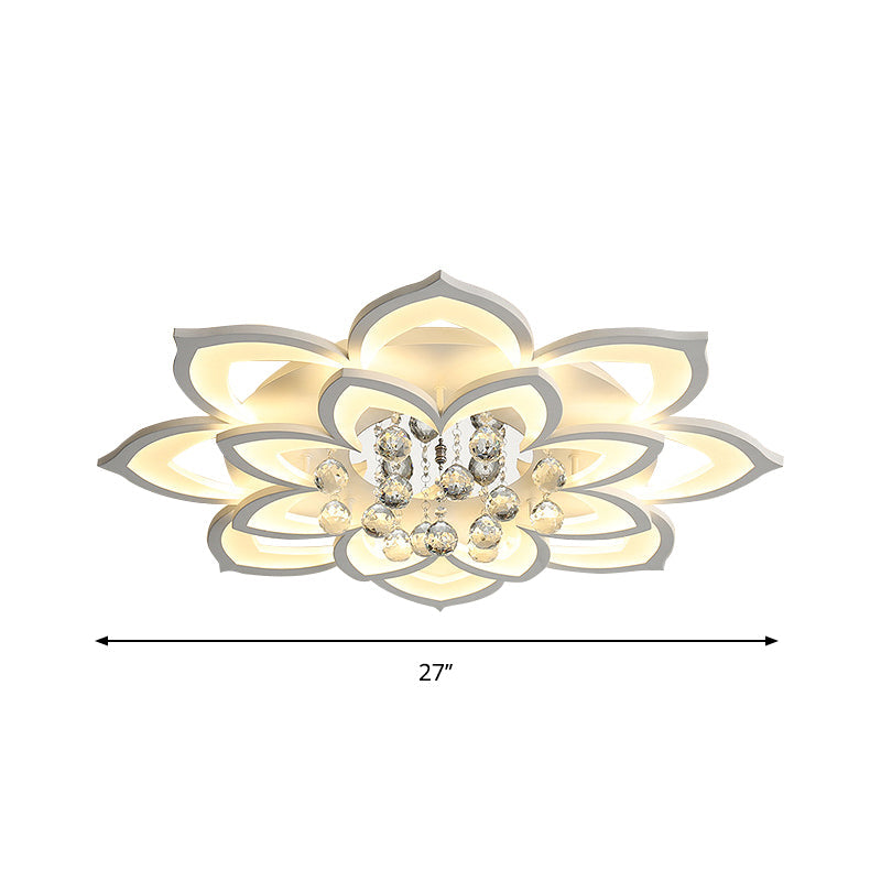 Contemporary LED Acrylic Flushmount Ceiling Light with Crystal Drop in Warm/White Light - 27"/31.5" W