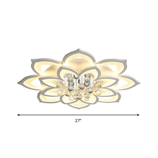 Contemporary LED Acrylic Flushmount Ceiling Light with Crystal Drop in Warm/White Light - 27"/31.5" W