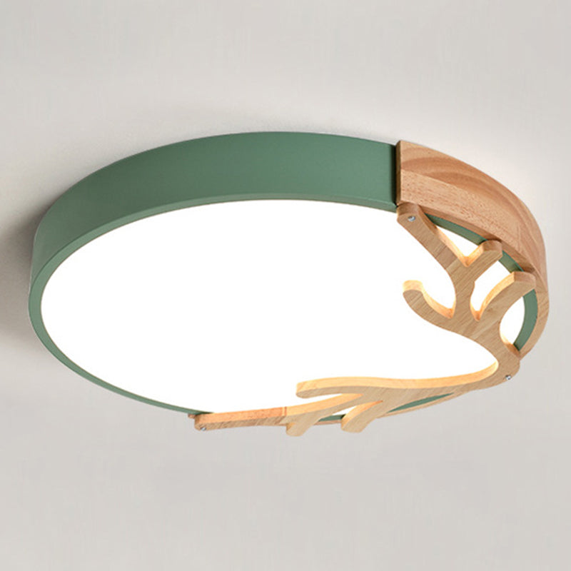 Metal Nordic Flush Mount Spotlight With Antlers - Round 1-Light Light