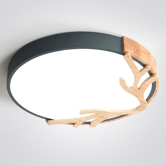 Metal Nordic Flush Mount Spotlight With Antlers - Round 1-Light Light