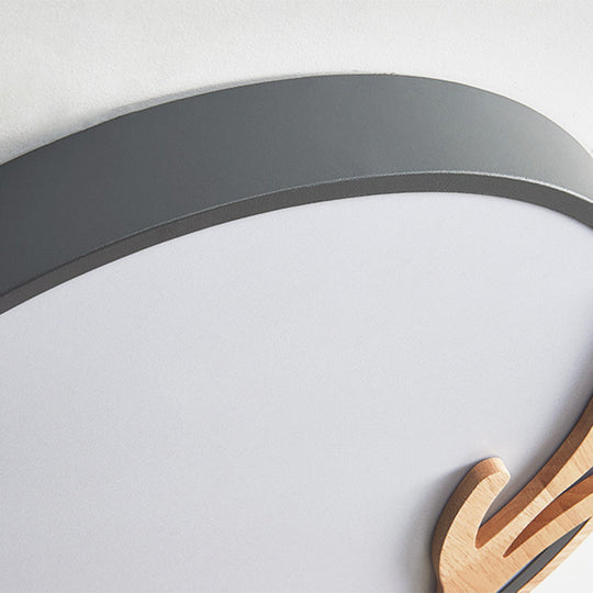 Metal Nordic Flush Mount Spotlight with Antlers - Round 1-Light Flush Mount Light