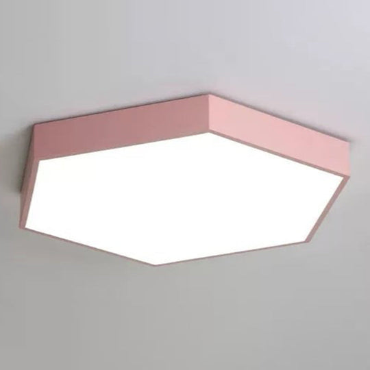 Minimalist Hexagon Flush Mount Ceiling Light Fixture With Acrylic Finish - 1 Pink / 16 White