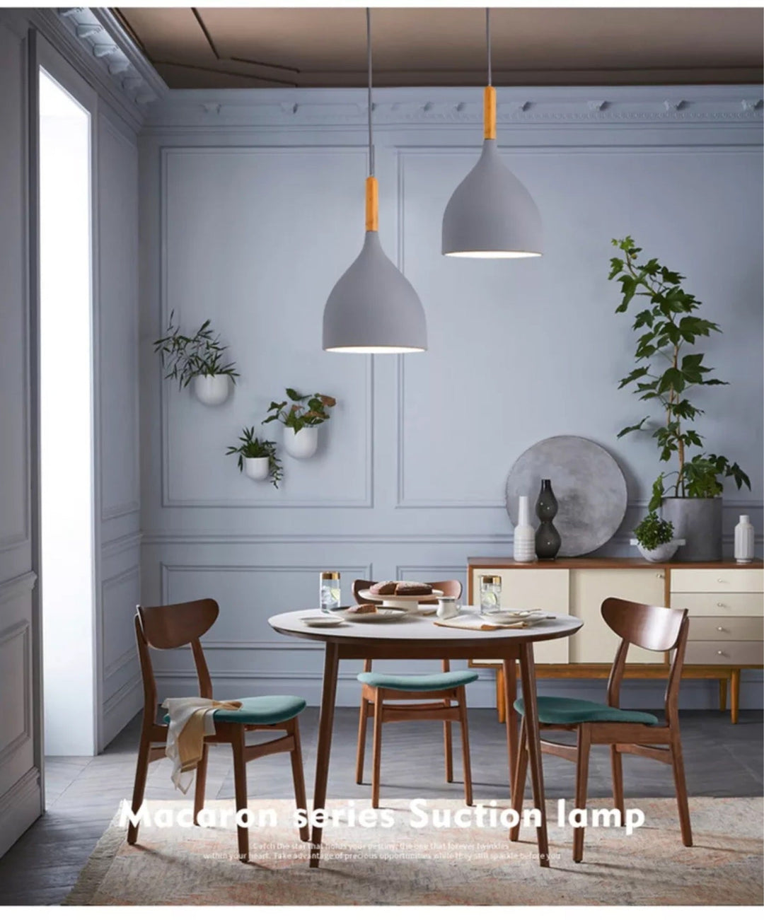 Nordic Style Metal Teardrop Hanging Light with Wooden Top - 1 Light Pendant Lamp for Restaurants