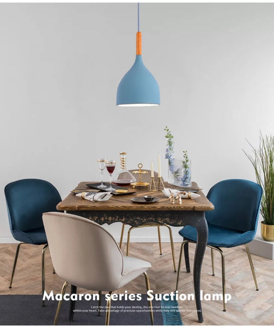 Nordic Style Metal Teardrop Hanging Light with Wooden Top - 1 Light Pendant Lamp for Restaurants