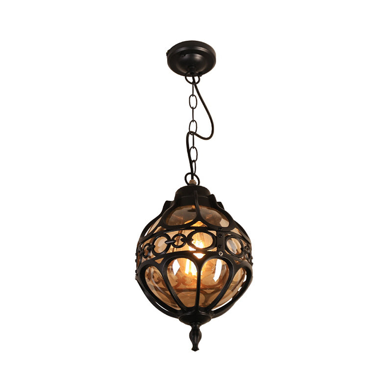 Suspension en verre ambré pour balcon extérieur - Design Loft Sphere (1 ampoule, 7"/9" L) en noir/bronze