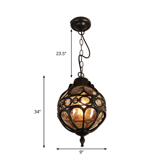 Suspension en verre ambré pour balcon extérieur - Design Loft Sphere (1 ampoule, 7"/9" L) en noir/bronze