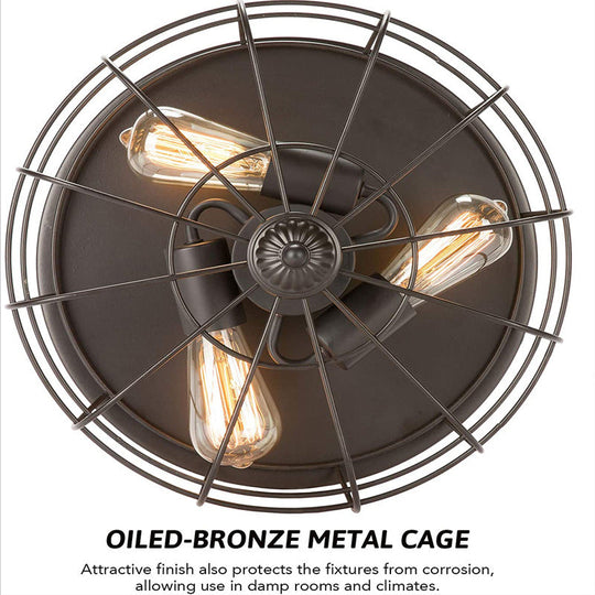 Retro Industrial Metal Ceiling Light Fixture for Hallway - Cage Drum Flush Mount Lighting