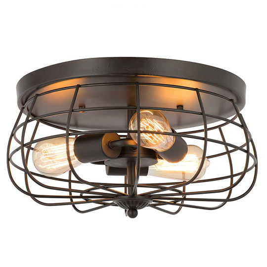 Retro Industrial Metal Ceiling Light Fixture for Hallway - Cage Drum Flush Mount Lighting