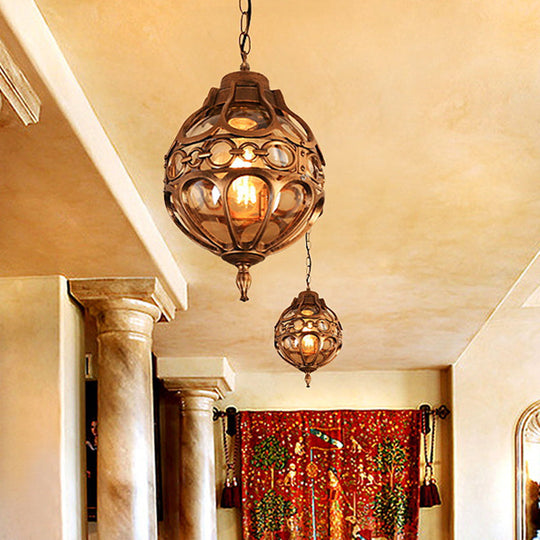 Suspension en verre ambré pour balcon extérieur - Design Loft Sphere (1 ampoule, 7"/9" L) en noir/bronze