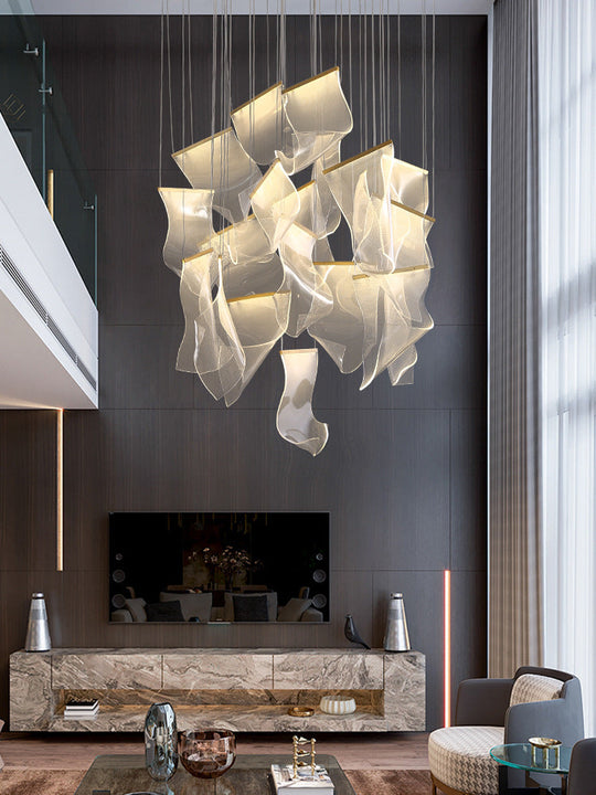 Minimalist LED Ceiling Light - Brass Finish - Paper Sheet Inspired Pendant with Acrylic Shade