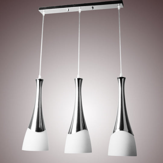 Modern Silver Funnel Shaped Hanging Light Fixture with White Glass Multi Pendant for Diner