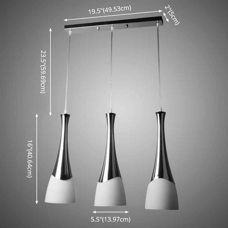 Modern Silver Funnel Shaped Glass Pendant Light Fixture - Multi-Light White Hanging Lamp For Diner